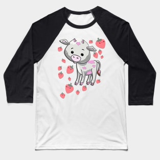 Strawberry Cow Kawaii Strawberry Pattern Baseball T-Shirt